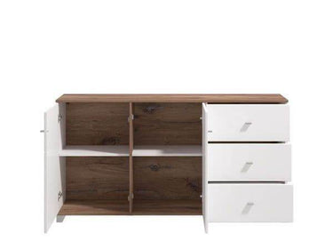 Merlot White Gloss and Warm Oak Effect Sideboard with Soft-Close Doors - UK Luxury Furniture